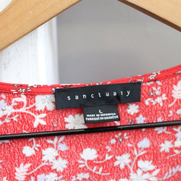 Sanctuary Red Girl On Fire Floral Faux Wrap V-Neck Dress Size Large - Picture 4 of 8